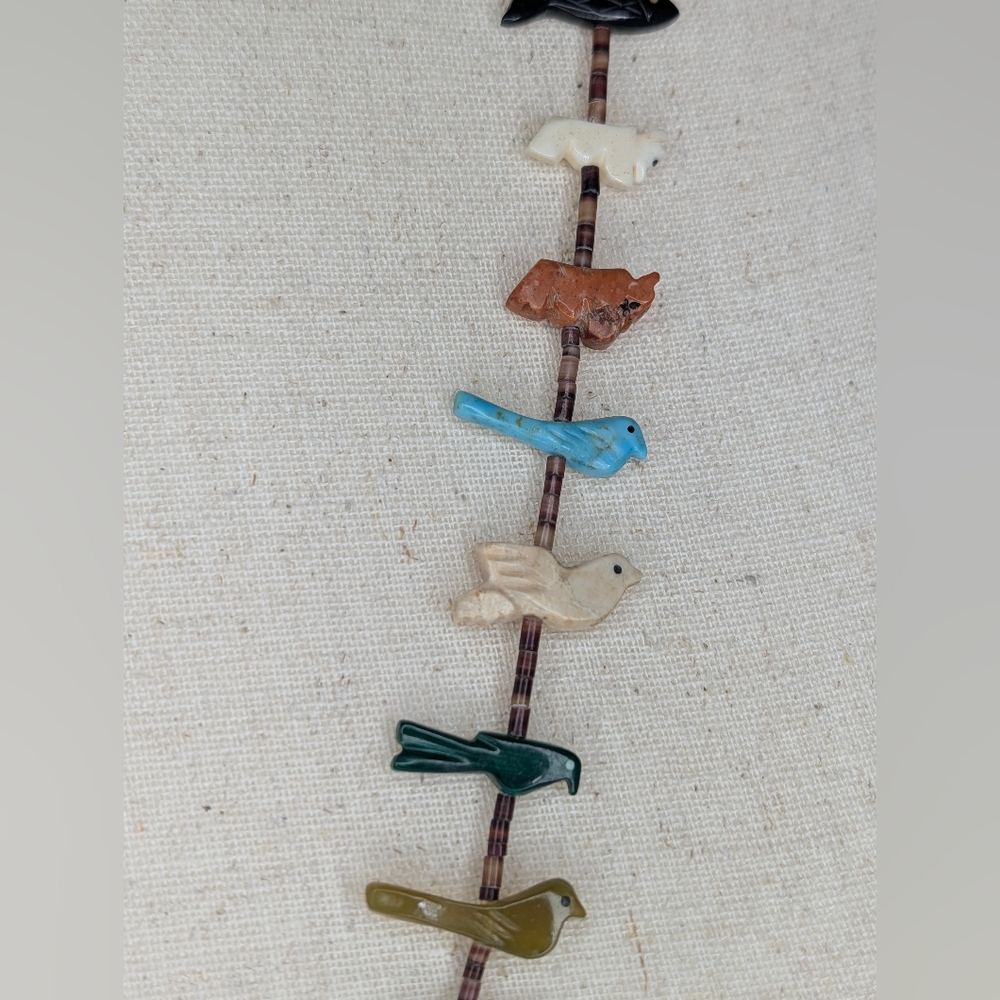 Vintage Sterling Silver & Multi-Stone Fetish Necklace - Turquoise Bear - Picture 9 of 11